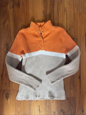 Liz Claiborne Bright Orange Ribbed Half-Button Sweater